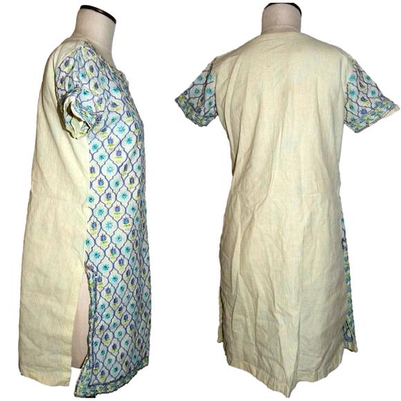 VTG Sequin Sari Top Boho Indian Tunic Dress Aqua / Cream | S/M - Picture 4 of 6